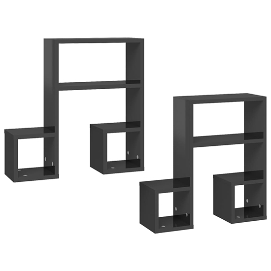 Dacre Set Of 2 High Gloss Wall Shelf In Grey