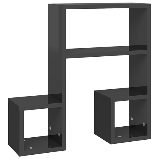 Dacre Set Of 2 High Gloss Wall Shelf In Grey