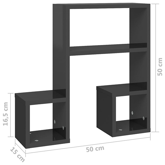 Dacre Set Of 2 High Gloss Wall Shelf In Grey