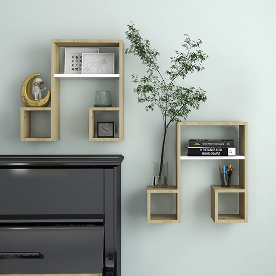 Read more about Dacre set of 2 wooden wall shelf in white sonoma oak