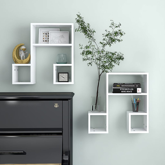 Product photograph of Dacre Set Of 2 Wooden Wall Shelf In White from Furniture in Fashion