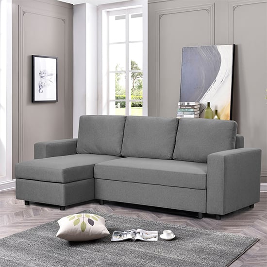 Read more about Dagmar chenille fabric corner sofa bed with storage in dark grey