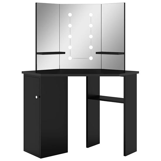 Dagna Corner Wooden Dressing Table In Black With LED Lights