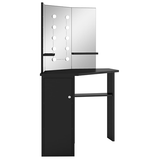 Dagna Corner Wooden Dressing Table In Black With LED Lights