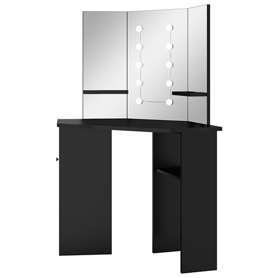 Dagna Corner Wooden Dressing Table In Black With LED Lights
