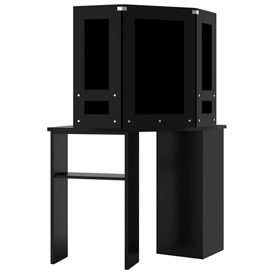 Dagna Corner Wooden Dressing Table In Black With LED Lights