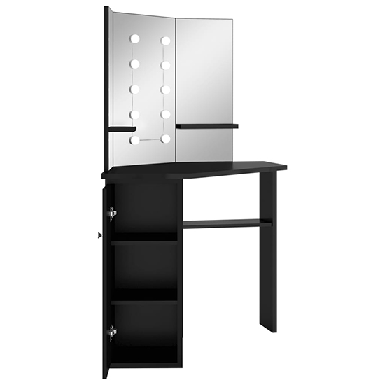 Dagna Corner Wooden Dressing Table In Black With LED Lights