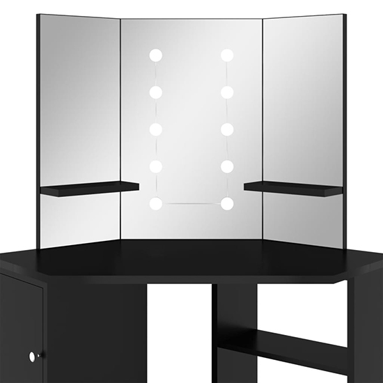 Dagna Corner Wooden Dressing Table In Black With LED Lights