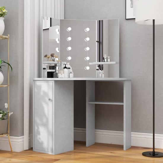 Photo of Dagna corner wooden dressing table in concrete effect with led