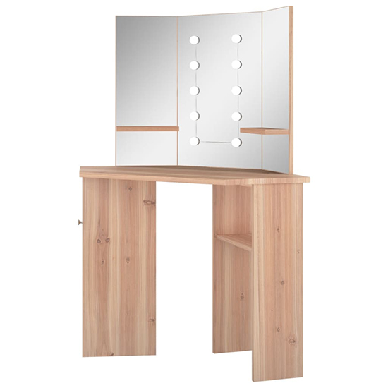 Dagna Corner Wooden Dressing Table In Oak With LED Lights Furniture