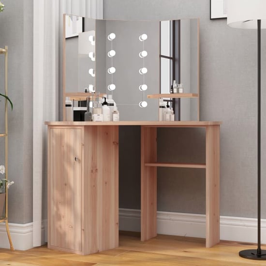 Product photograph of Dagna Corner Wooden Dressing Table In Oak With Led Lights from Furniture in Fashion