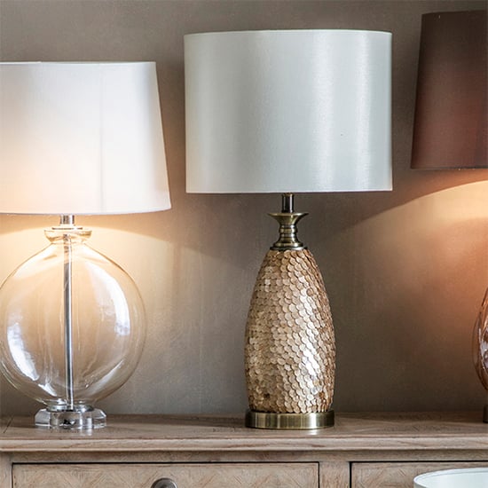 Dahlia Ivory Fabric Shade Table Lamp In Antique Brass_2
