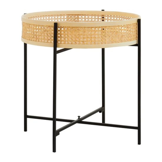 Product photograph of Daire Wooden Side Table With Black Cross Metal Legs from Furniture in Fashion