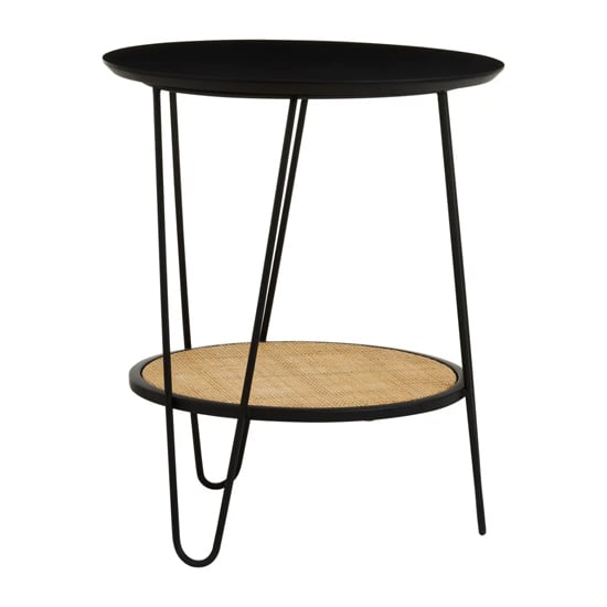 Product photograph of Daire Wooden Side Table With Black Hairpin Metal Legs from Furniture in Fashion