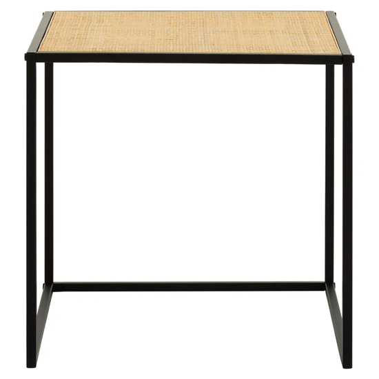 Daire Wooden Side Table Square With Natural Rattan Top