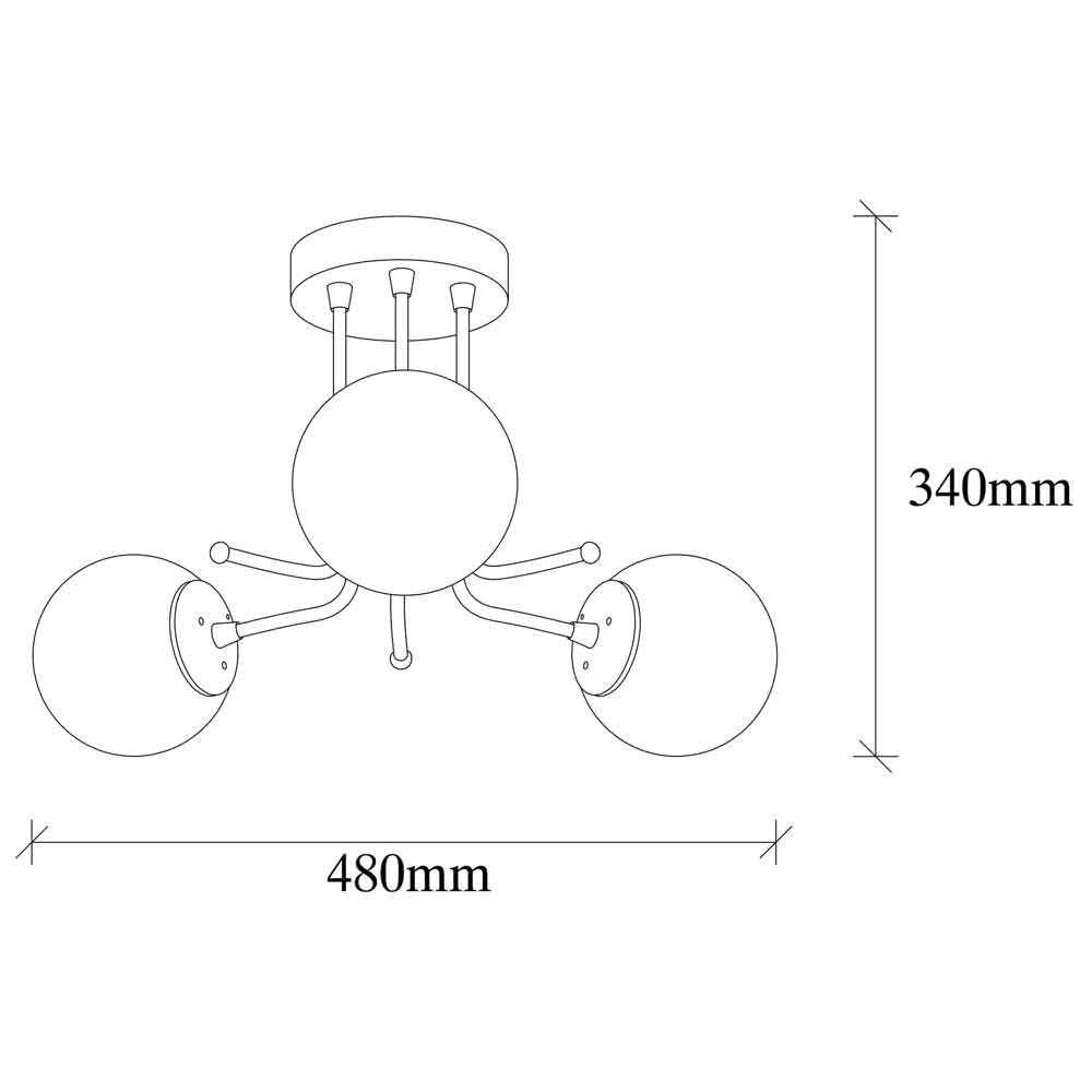 Daisy 3 Light Metal Ceiling Light in Black