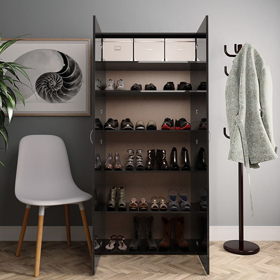 Daithi High Gloss Shoe Storage In Black Furniture in Fashion