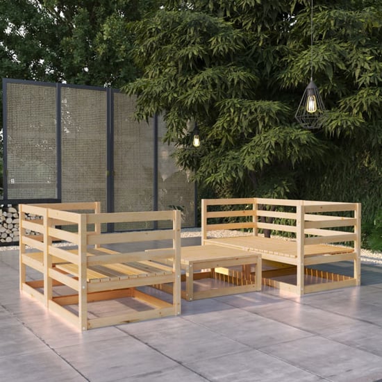 Read more about Daiva solid pinewood 5 piece garden lounge set in brown