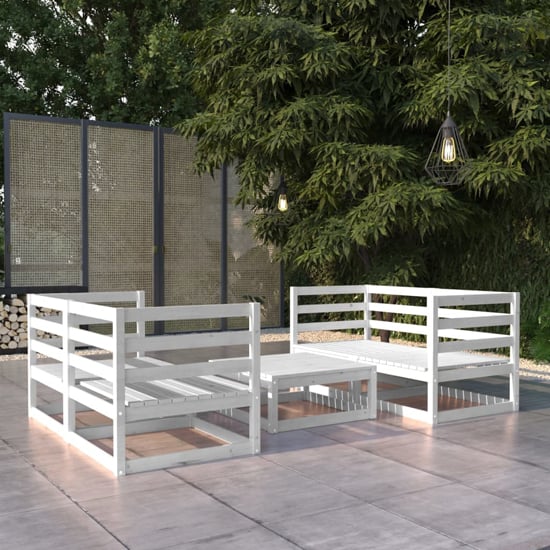 Product photograph of Daiva Solid Pinewood 5 Piece Garden Lounge Set In White from Furniture in Fashion