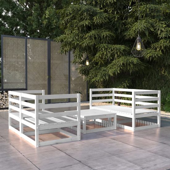 Daiva Solid Pinewood 5 Piece Garden Lounge Set In White thumbnail