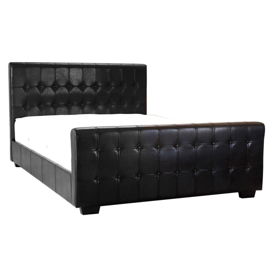 Darra Faux Leather Buttoned Double Bed In Black Furniture in Fashion