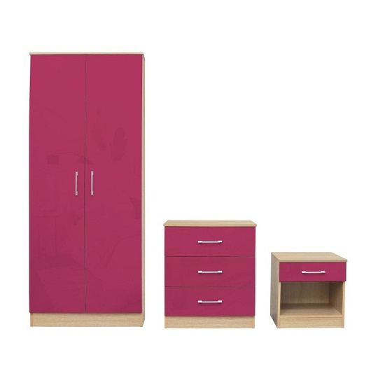 Daventry Bedroom Set In Pink Gloss And Matt Oak Finish