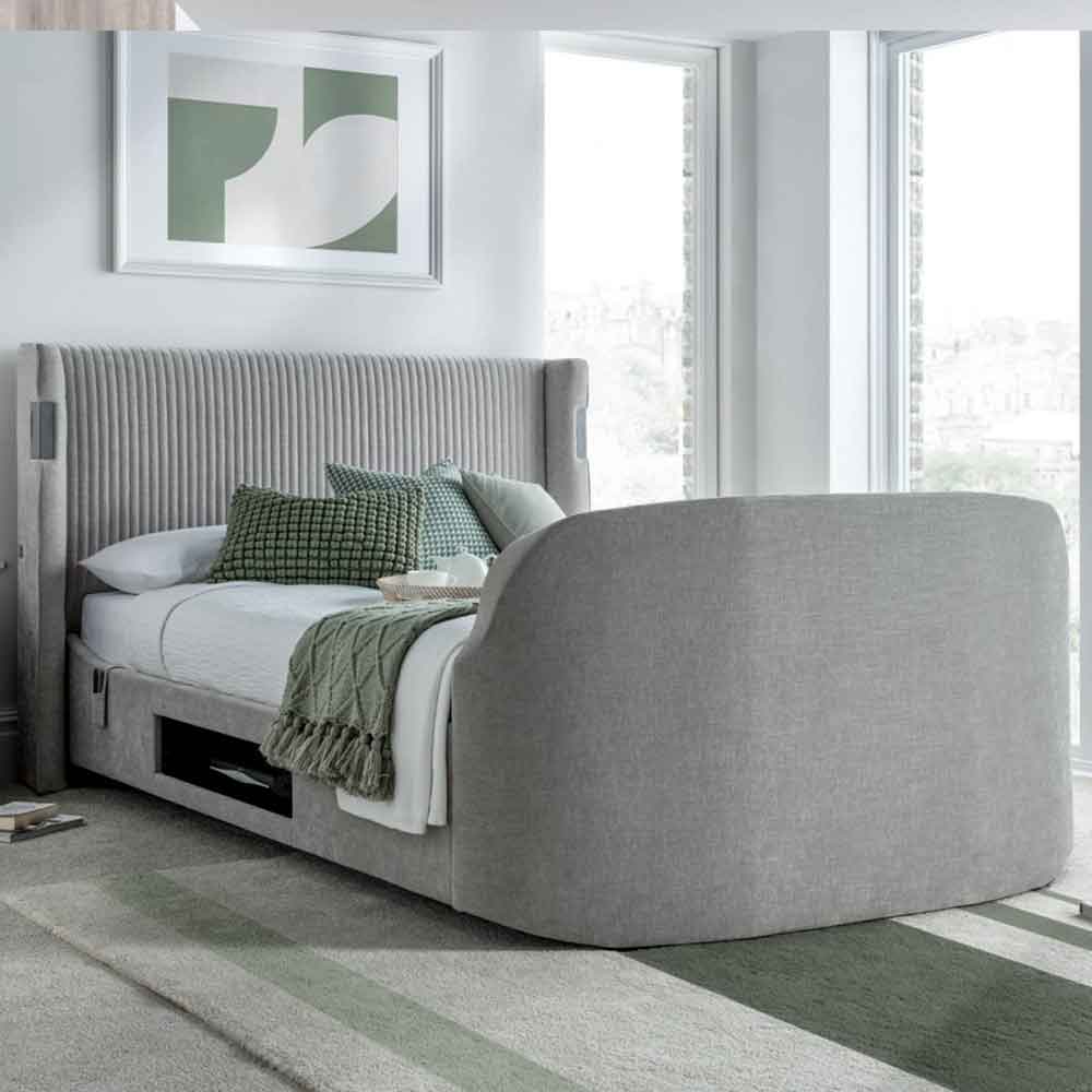 Dale Fabric King Size TV Bed In Light Grey