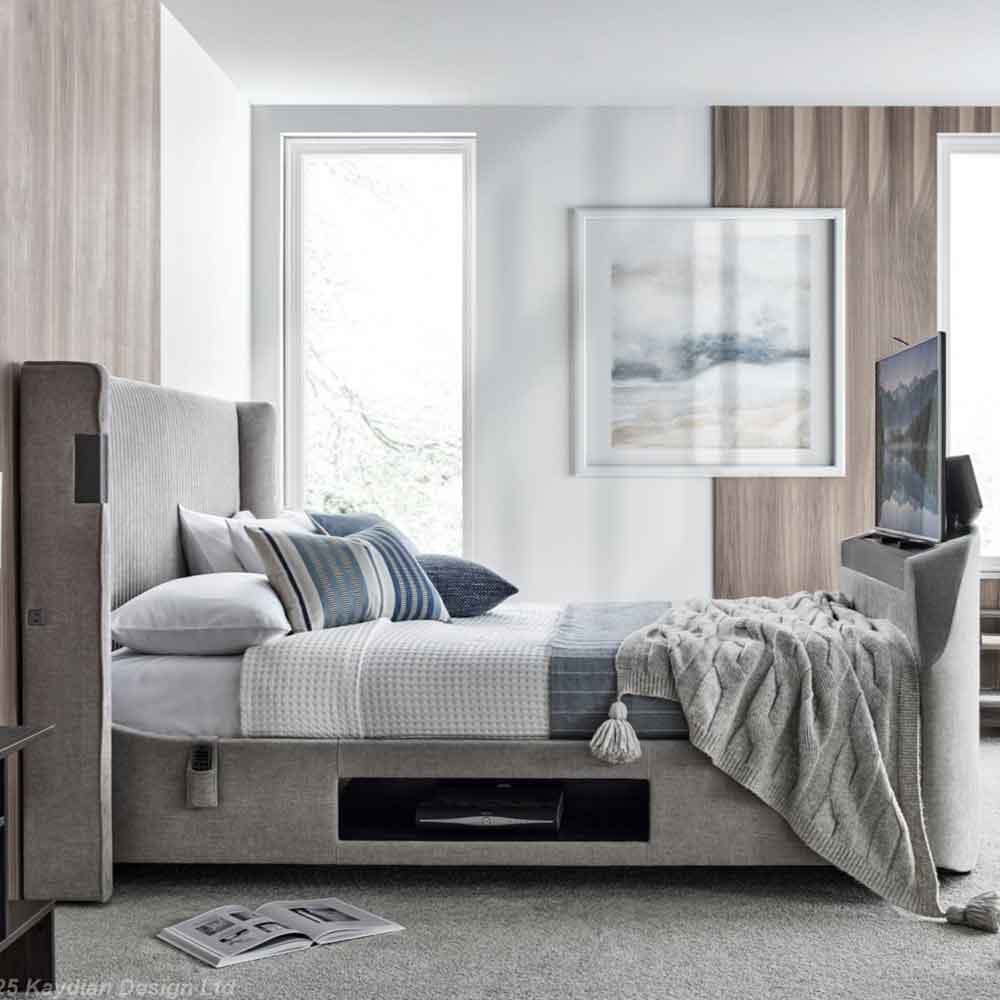 Dale Fabric Super King Size TV Bed In Light Grey