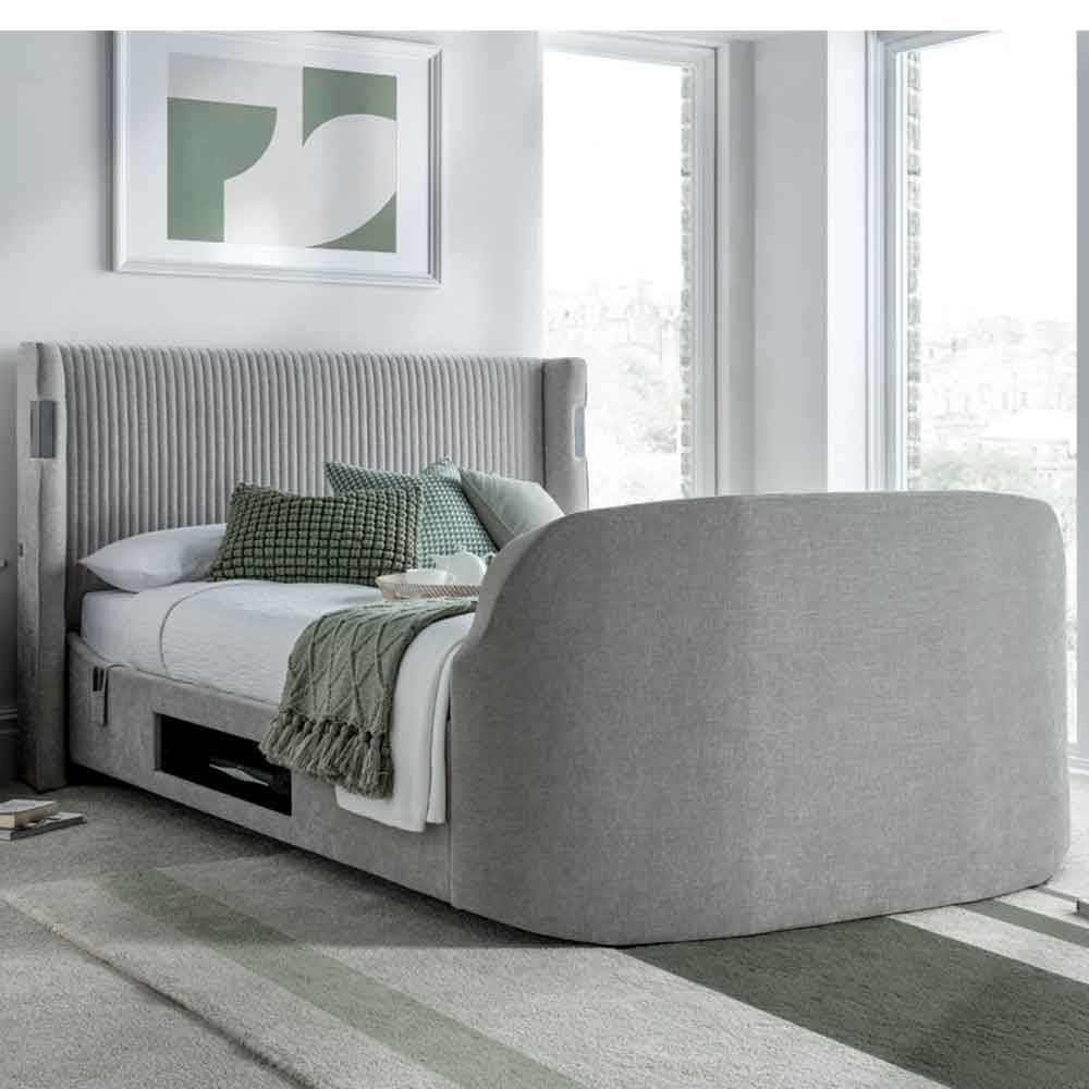 Dale Fabric Super King Size TV Bed In Light Grey