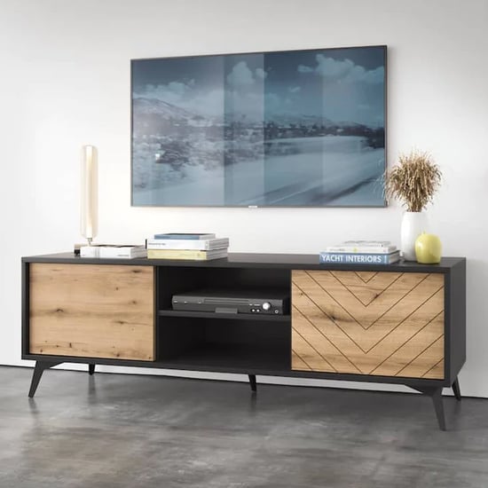Product photograph of Dale Wooden Tv Stand With 2 Doors In Evoke Oak from Furniture in Fashion