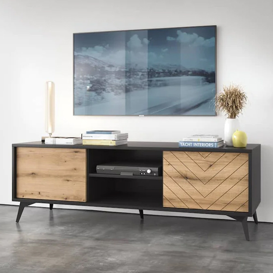 Product photograph of Dale Wooden Tv Stand With 2 Doors In Evoke Oak from Furniture in Fashion