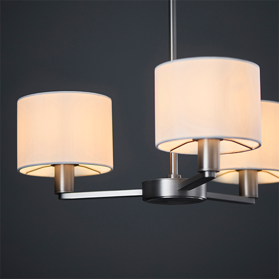 Daley 3 Lights White Shades Pendant Light In Matt Nickel