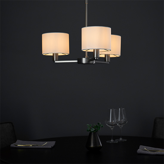 Daley 3 Lights White Shades Pendant Light In Matt Nickel