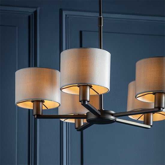Daley 5 Lights Marble Shades Pendant Light In Antique Bronze