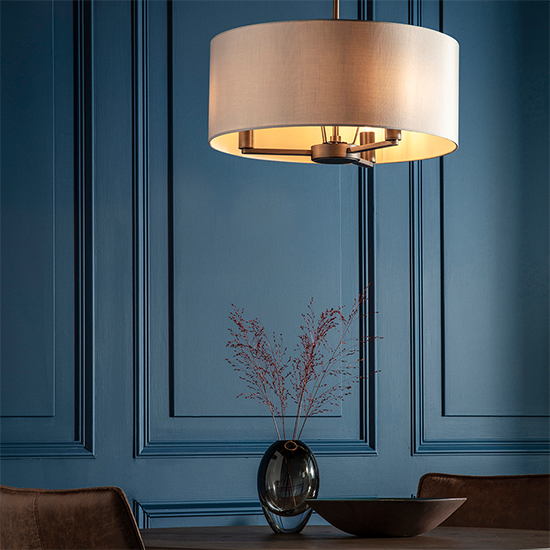 Daley Round White Shades Pendant Light In Dark Bronze