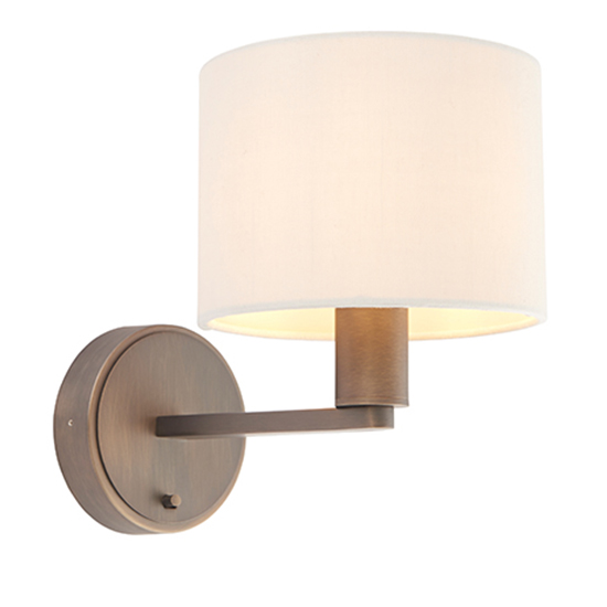 Photo of Daley white fabric shades wall light in dark antique bronze