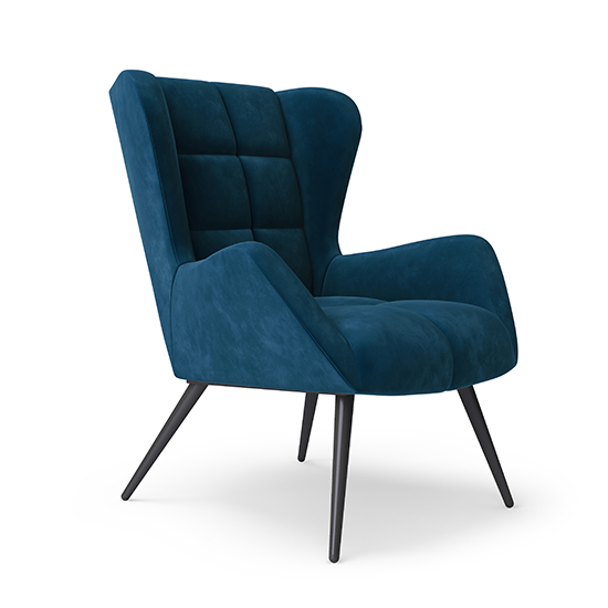 Dalia Velvet Accent Chair With Black Legs In Blue