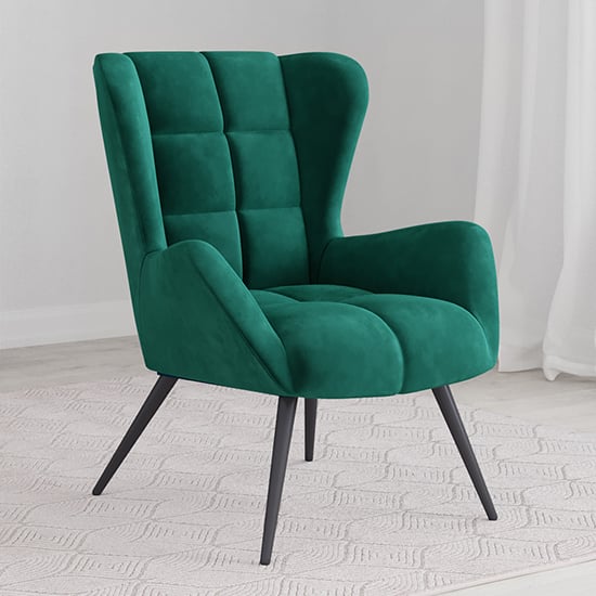 Photo of Dalia plush velvet accent chair in green with black legs