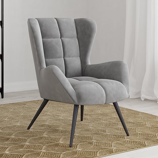 Read more about Dalia velvet accent chair with black legs in grey