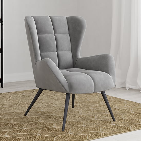 Photo of Dalia plush velvet accent chair in grey with black legs