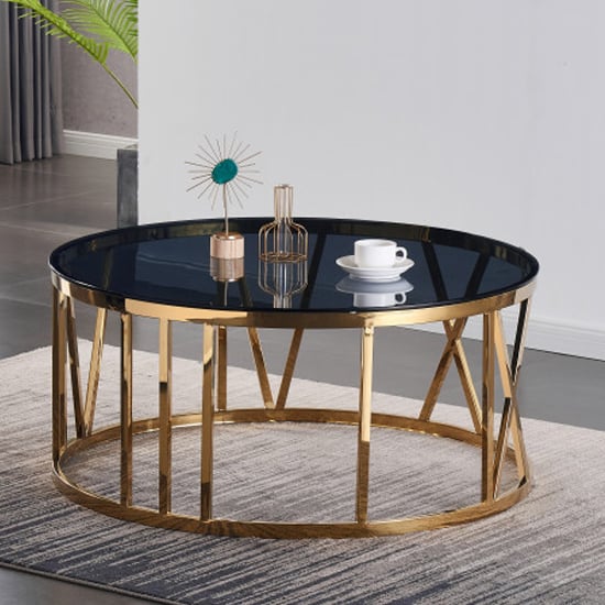 Dalila Black Glass Coffee Table With, Modern Designer Large Round Coffee Table Glass Top Stainless Steel