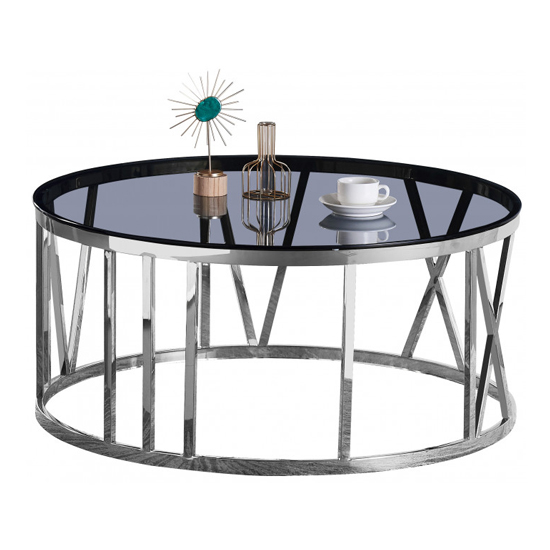 Dalila Black Glass Coffee Table With Silver Stainless Steel Legs