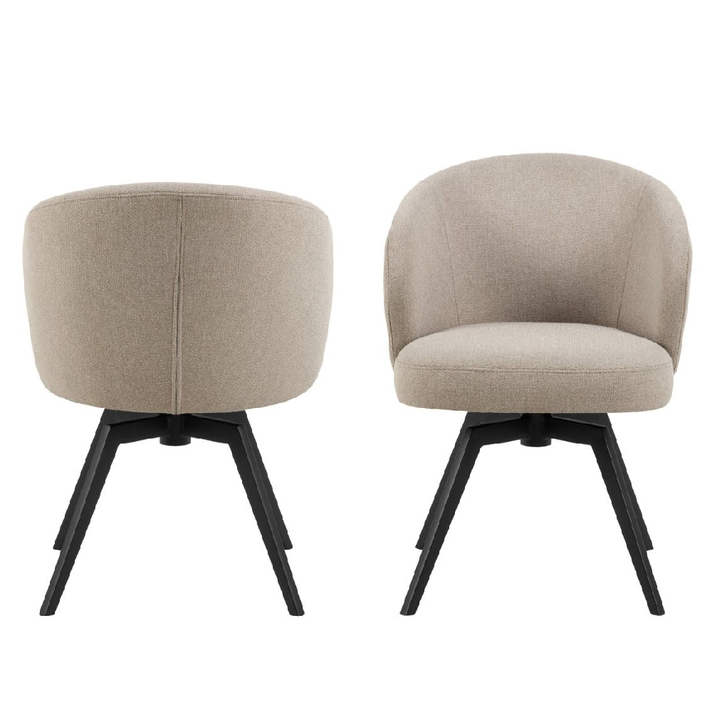 Dallas Beige Fabric Dining Chairs With Black Legs In Pair