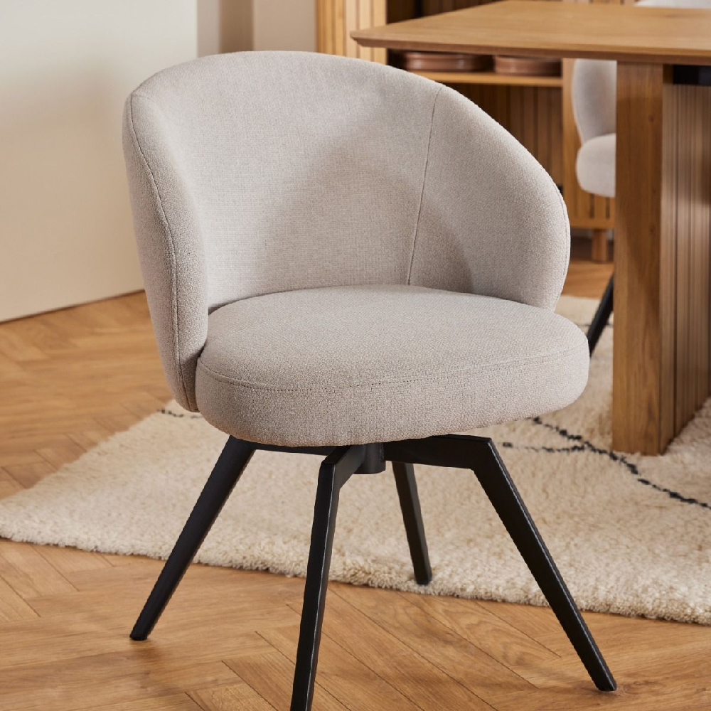 Dallas Beige Fabric Dining Chairs With Black Legs In Pair