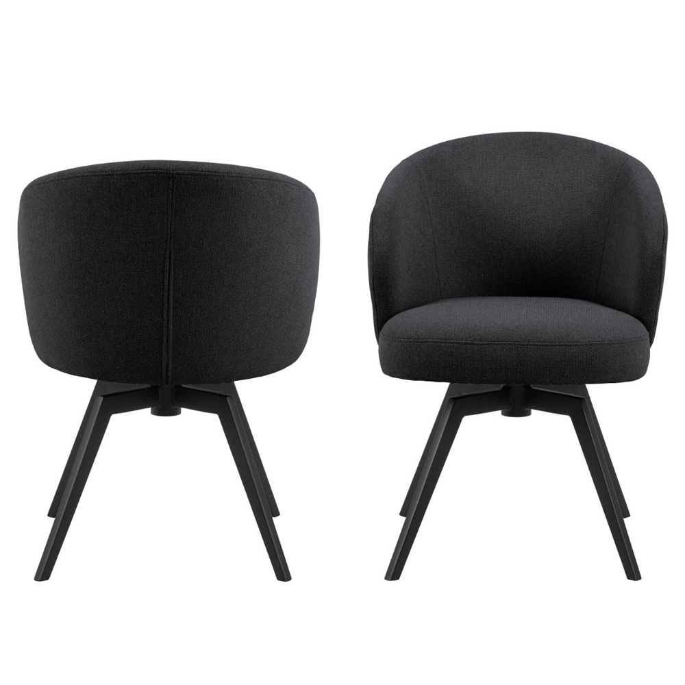 Dallas Black Fabric Dining Chairs With Metal Legs In Pair