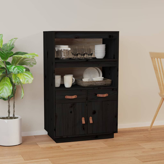 Dallas Pinewood Sideboard With 2 Doors 2 Drawers In Black