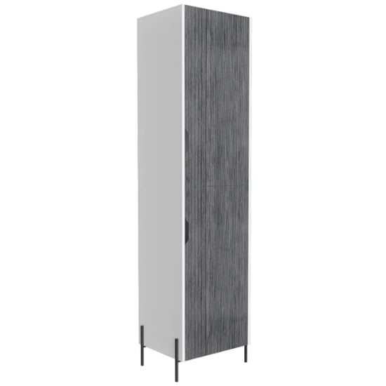 Dunster Tall Wooden Storage Cabinet In White And Carbon Grey
