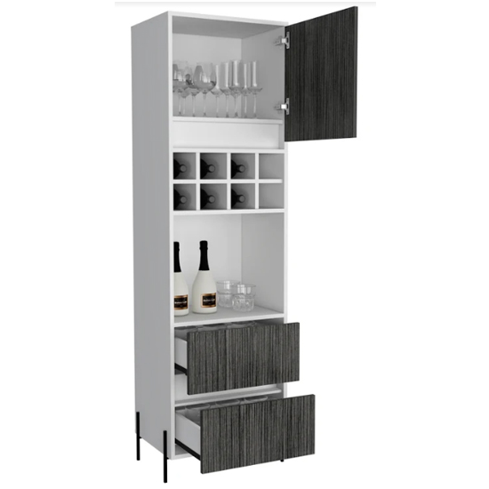 Dunster Tall Wooden Wine Cabinet In White And Carbon Grey_2