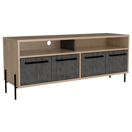 Heswall Wide Wooden TV Stand In Washed Oak And Carbon Grey