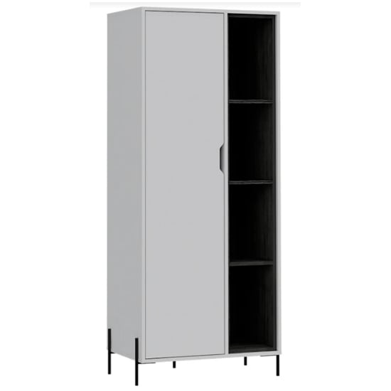 Product photograph of Dunster Wooden Bookcase In White And Carbon Grey With 1 Door from Furniture in Fashion